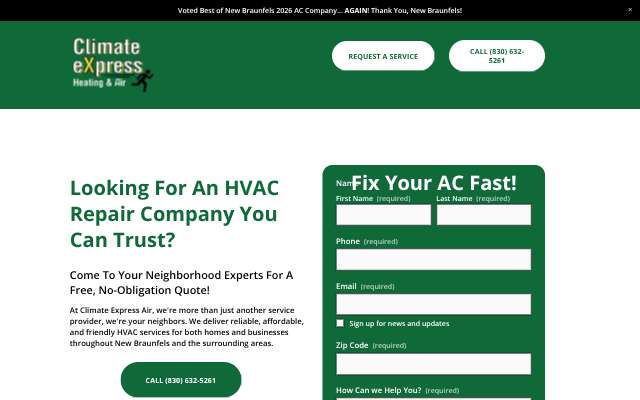 Climate Express Home Services's page as the assistant saw it