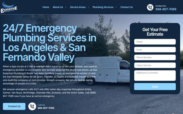 Expertise Plumbing & Rooter's page as the assistant saw it