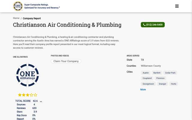 Christianson Air Conditioning and Plumbing's page as the assistant saw it