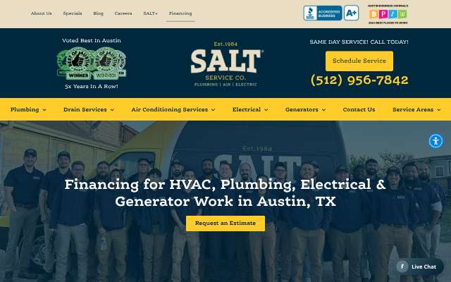 SALT Service Co.'s page as the assistant saw it