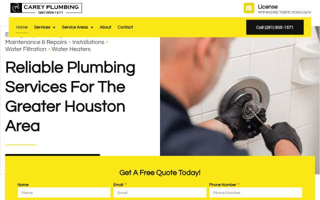 Carey Plumbing's page as the assistant saw it