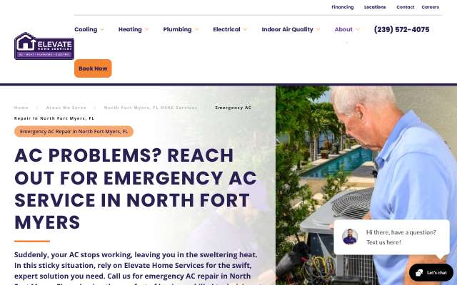 Elevate Home Services's page as the assistant saw it