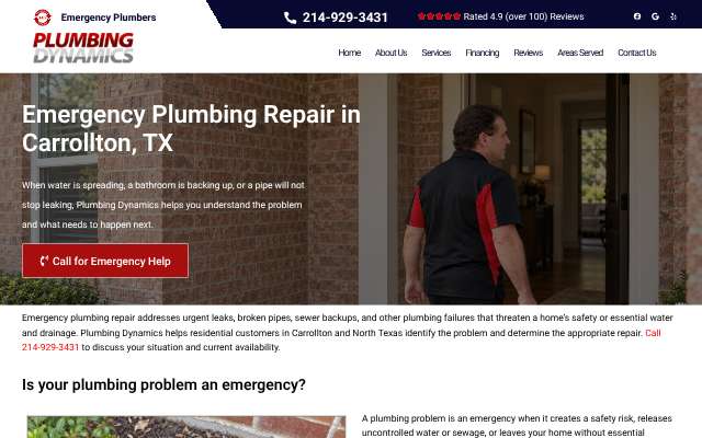 Plumbing Dynamics's page as the assistant saw it