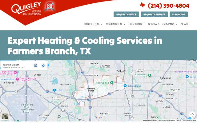 Quigley Heating & Air's page as the assistant saw it