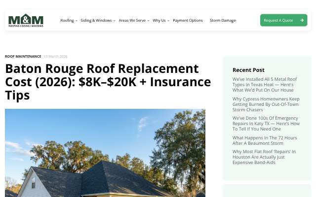 Page cited for M&M Roofing Siding and Windows