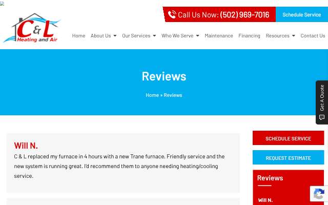 C & L Heating & Air's page as the assistant saw it