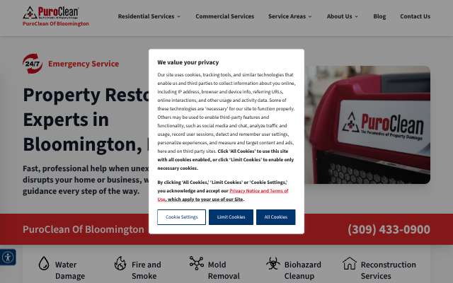 PuroClean of Bloomington's page as the assistant saw it