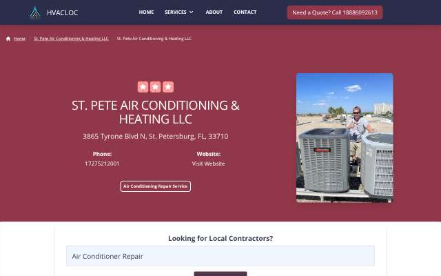 St. Pete Air Conditioning & Heating LLC's page as the assistant saw it