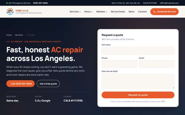 HVAC In LA's page as the assistant saw it