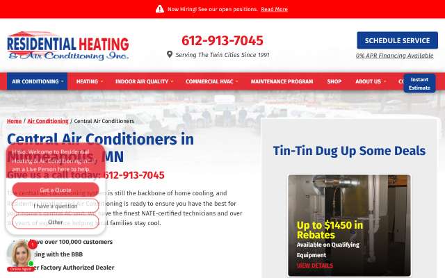 Residential Heating and Air Conditioning's page as the assistant saw it