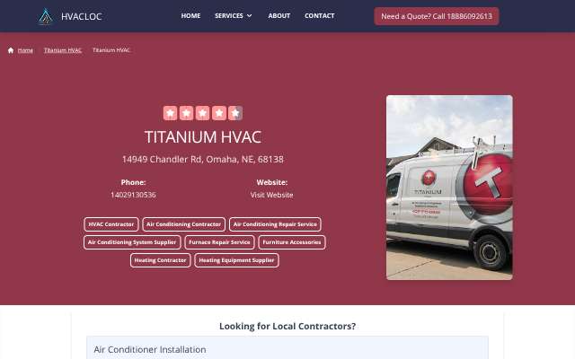 Titanium HVAC's page as the assistant saw it