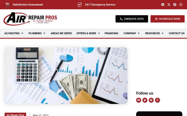Air Repair Pros's page as the assistant saw it
