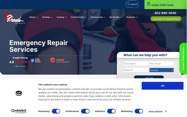 Fred's Heating and Air's page as the assistant saw it
