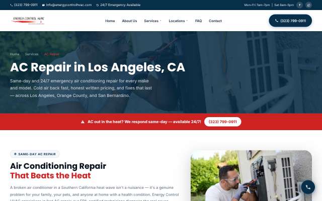 Energy Control HVAC's page as the assistant saw it