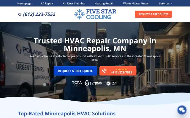 Five Star Cooling's page as the assistant saw it