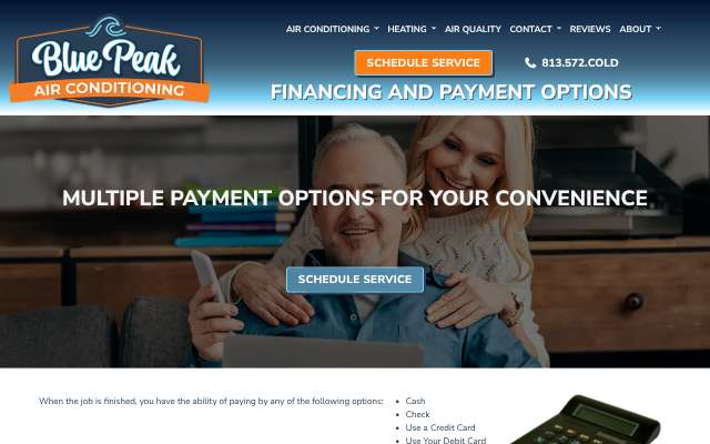 Blue Peak Air Conditioning's page as the assistant saw it