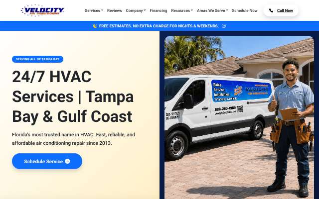 Velocity Air Conditioning's page as the assistant saw it