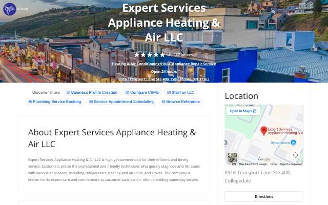 Expert Services Appliance Heating & Air's page as the assistant saw it