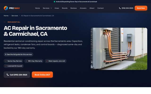 PRO MAX HVAC & Appliance Repair's page as the assistant saw it