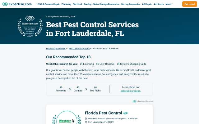 Hugh Turner Pest Control's page as the assistant saw it