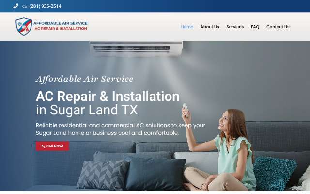Affordable Air Service's page as the assistant saw it
