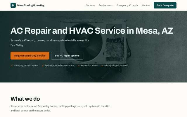 Mesa Cooling & Heating's page as the assistant saw it