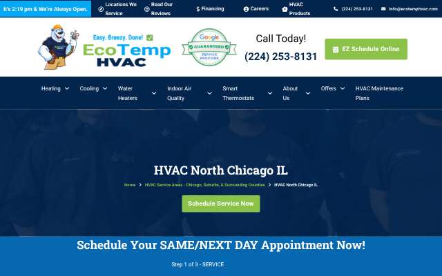 Eco Temp HVAC's page as the assistant saw it
