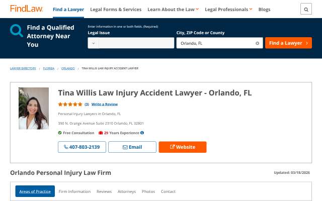 Tina Willis Law (Orlando)'s page as the assistant saw it