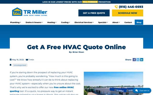 TR Miller Heating & Cooling's page as the assistant saw it