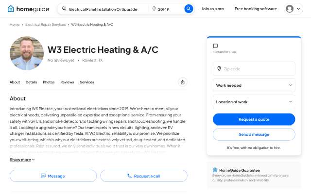 W3 Electric Heating & A/C's page as the assistant saw it