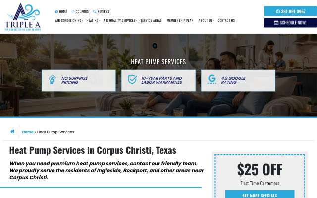 Triple A Air Conditioning & Heating's page as the assistant saw it