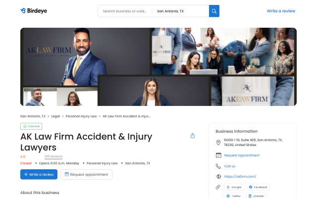 AK Law Firm Accident & Injury Lawyers's page as the assistant saw it