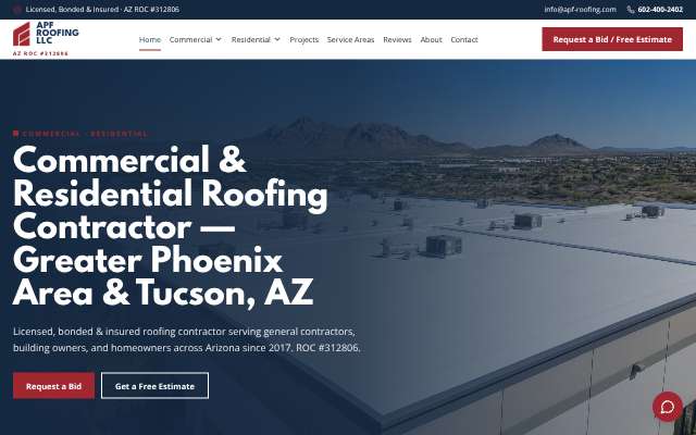 APF Roofing's page as the assistant saw it