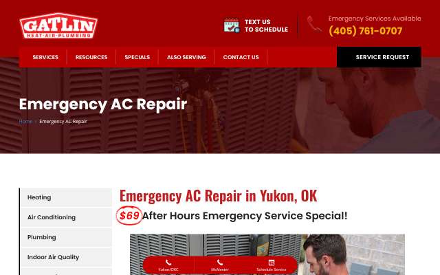 Gatlin Heat, Air & Plumbing's page as the assistant saw it