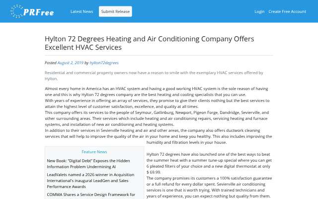 Hylton 72 Degrees Heating and Air Conditioning's page as the assistant saw it
