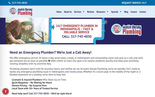 Justin Dorsey Plumbing's page as the assistant saw it
