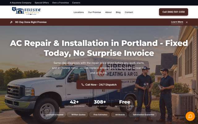 Fireside Heating & Air Co.'s page as the assistant saw it