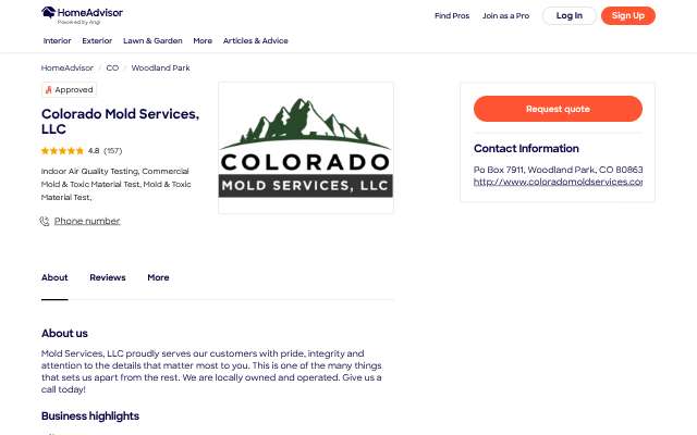 Page cited for Colorado Mold Services, LLC