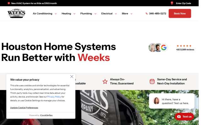 Weeks Service Company's page as the assistant saw it