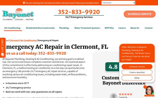Bayonet Plumbing, Heating & Air's page as the assistant saw it