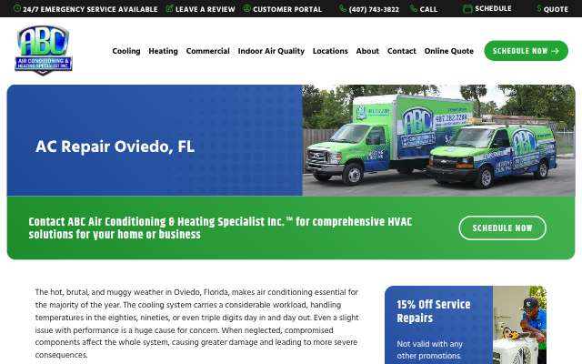 ABC Air Conditioning & Heating Specialist's page as the assistant saw it
