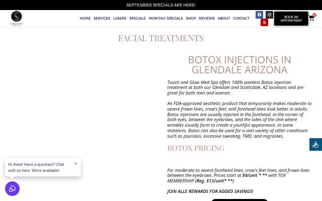 Touch and Glow Med Spa's page as the assistant saw it