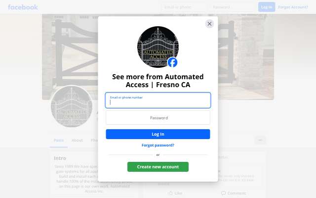 Automated Access Inc's page as the assistant saw it
