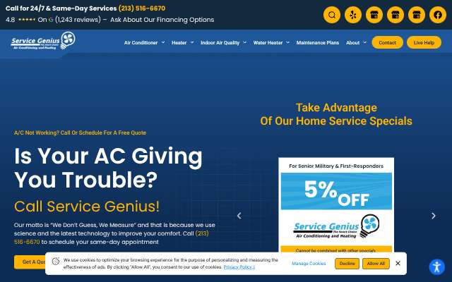 Service Genius's page as the assistant saw it