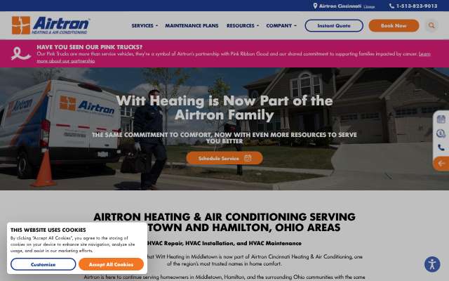 Airtron Cincinnati (Witt Heating)'s page as the assistant saw it