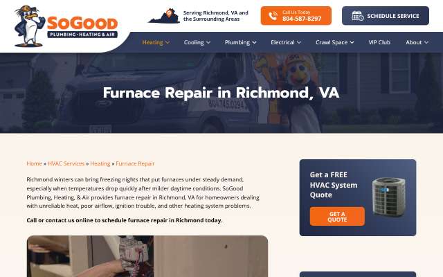 SoGood Plumbing, Heating, & Air's page as the assistant saw it
