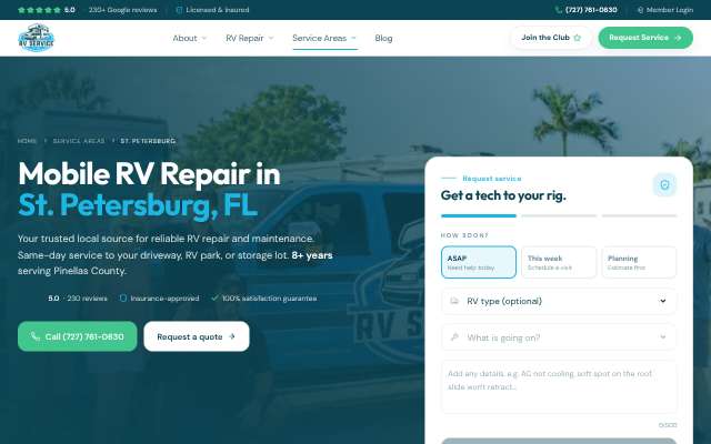 RV Service Club's page as the assistant saw it