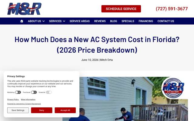 M&R Air Conditioning's page as the assistant saw it