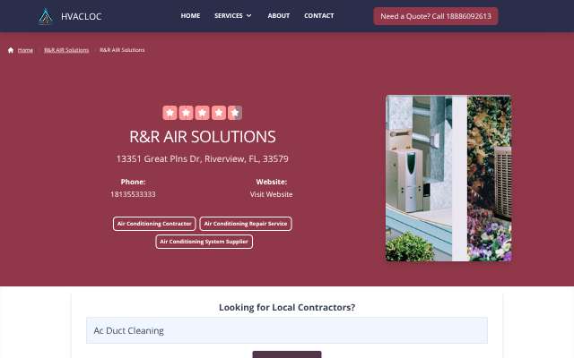 R&R AIR Solutions's page as the assistant saw it