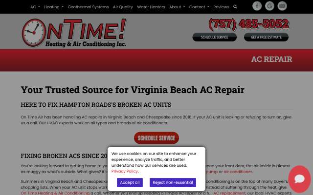 On Time Heating & Air Conditioning's page as the assistant saw it